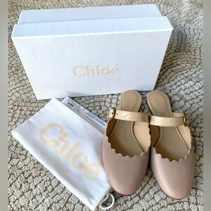 Chloe Lauren Scalloped Mule with Buckle Sz38/8